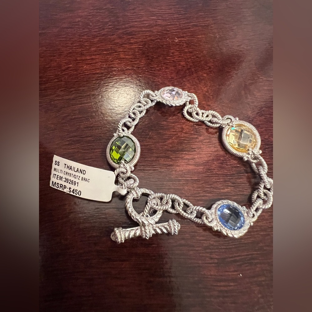 NWT Judith Ripka JR sterling Silver toggle Bracelet  crystal quartz - Picture 7 of 7